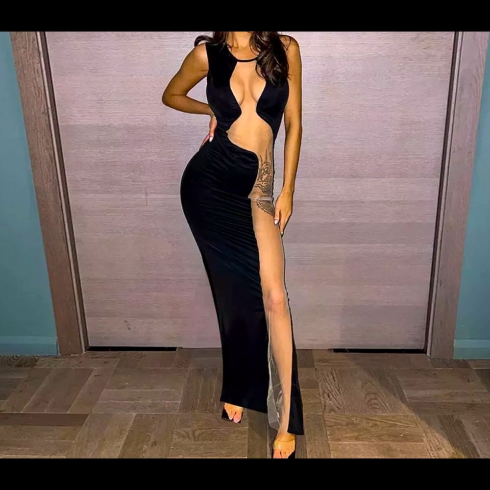 Black maxi dress with mesh! Great for a sexy night outing